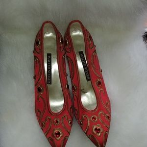 Size 7 red satin jeweled heel